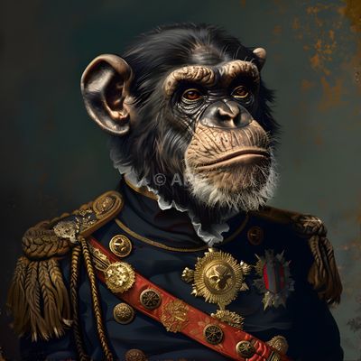 Porträt eines Schimpansen in historischer Militäruniform